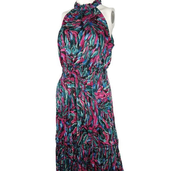 Nicole Miller Smocked Waist Midi Dress Women's Size Small Multicolor Print - Picture 1 of 10